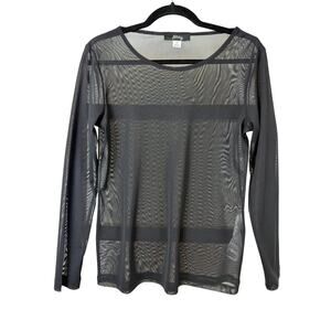 Ever Sassy Black Sheer Mesh Long Sleeve Scoop Neck Top Size S